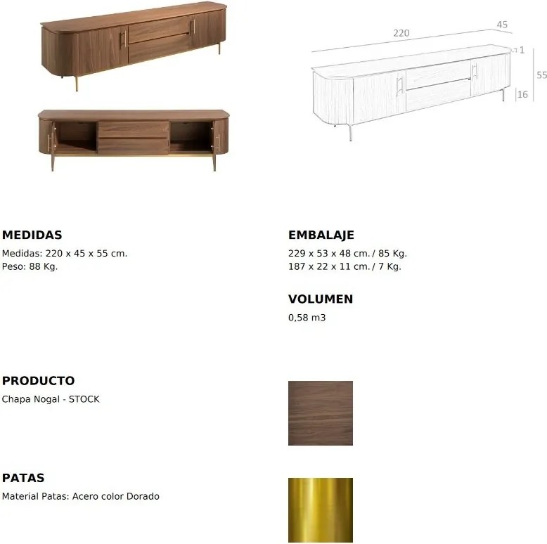 Comoda TV moderna design LUX Wood and Gold