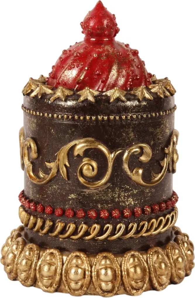 Tort decorativ din polirășină, maro și roșu, cu dom roșu, stele și ornamente aurii, 23 x 16,5 cm, „Charlotte”