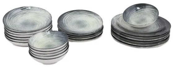 Set veselă 24 de piese verde/negru/porțelan