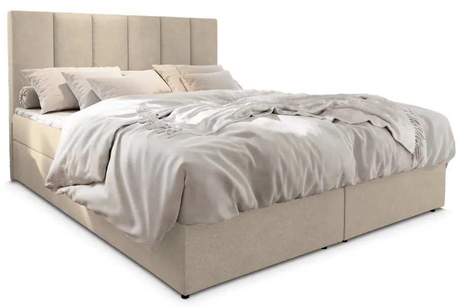 Pat tapițat boxspring MERALIS 140x200 cm bej Saltea: Saltea cu arcuri Bonell