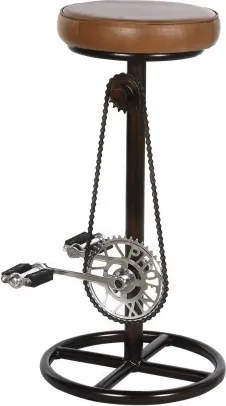 Scaun inalt de bar din piele naturala si metal, stil industrial ,"Rotor"
