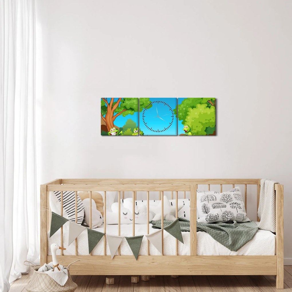 Tablou - Broscuțe vesele (cu ceas) (90x30 cm)