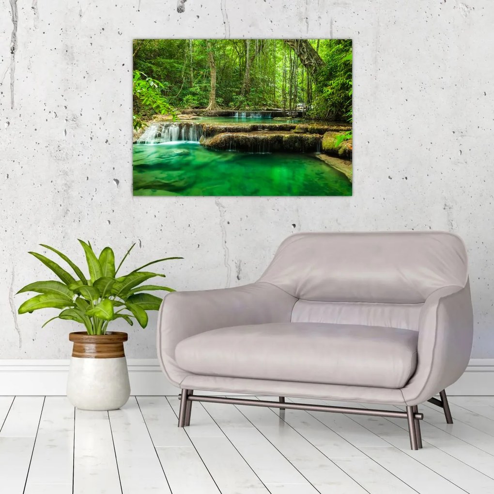 Tablou pe sticlă - Cascada verde (70x50 cm)