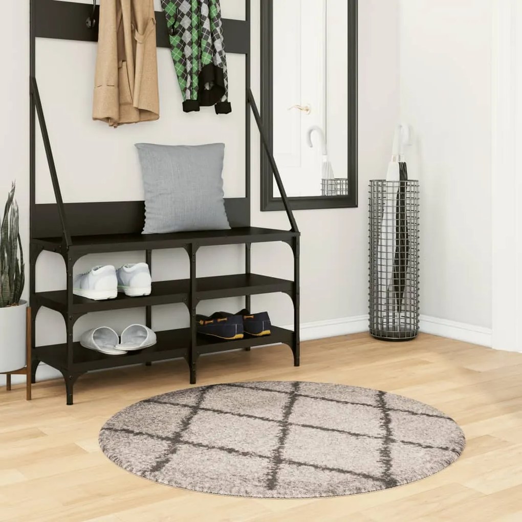 vidaXL Covor pufos &quot;PAMPLONA&quot; cu fire înalte, bej/antracit, Ø 100 cm