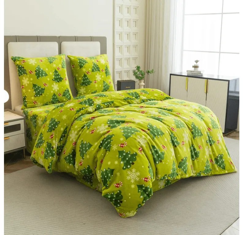 Lenjerie cocolino CHRISTMAS TREE verde Dimensiune lenjerie de pat: 70 x 90 cm | 140 x 200 cm