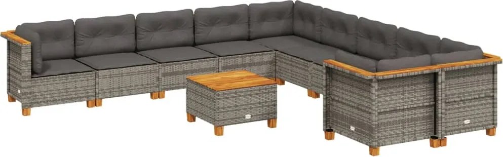 vidaXL Set canapele de grădină cu perne, 11 piese, gri, poliratan