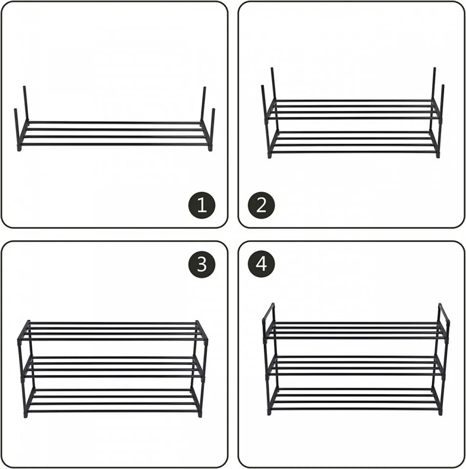 Suport pantofi cu 3 rafturi, metal / plastic, negru, Vasagle