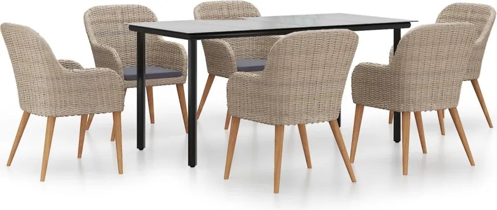 vidaXL Set de masă pentru grădină, 7 piese, cu perne, maro