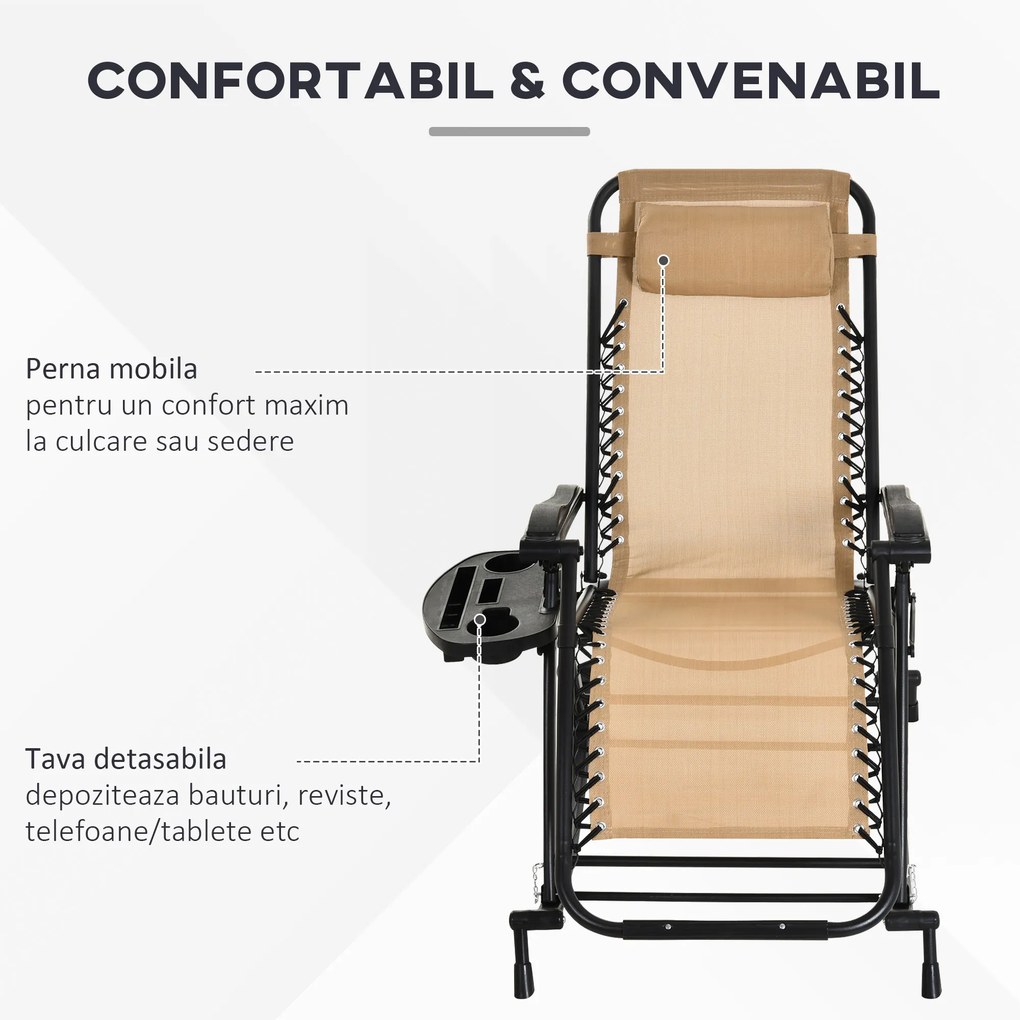 Scaun Ergonomic Outsunny, pliabil din Textilene si cadru din Otel, Bej | Aosom RO