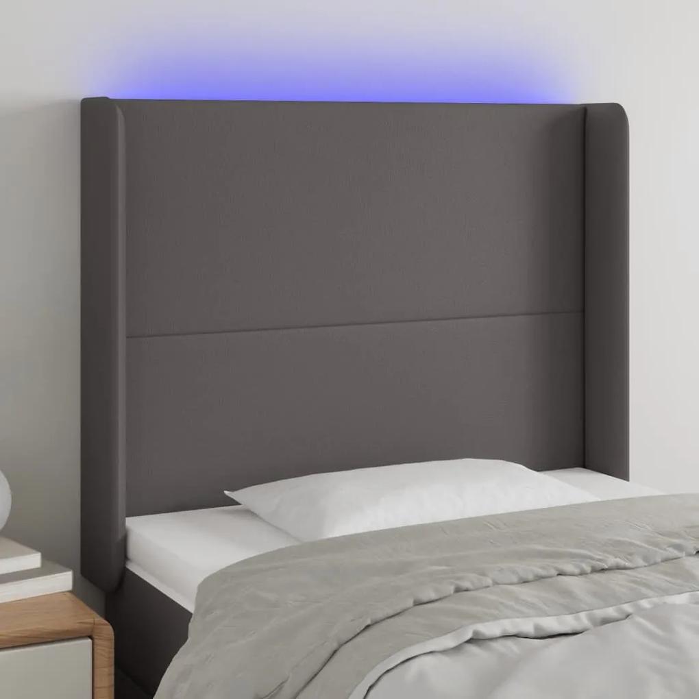 3123850 vidaXL Tăblie de pat cu LED, gri , 93x16x118/128 cm, piele ecologică