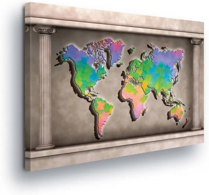 GLIX Tablou - Multicolored Map of the World in the Rama 100x75 cm