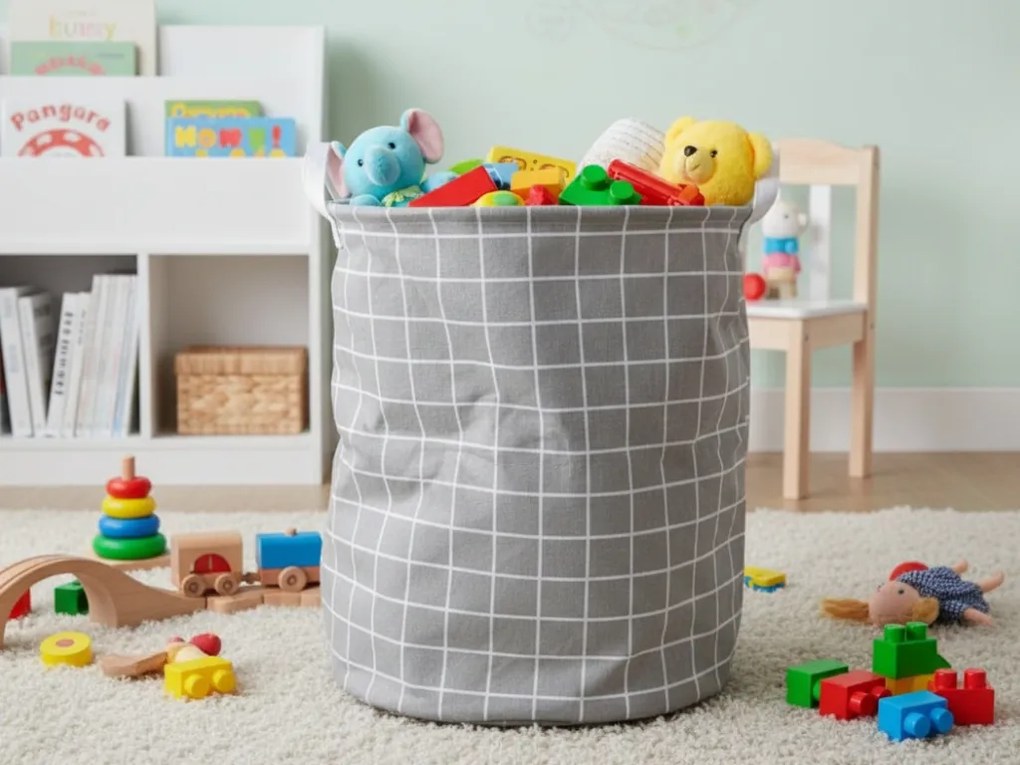 Cos pentru jucarii si rufe Culoare alb-gri, CUBE