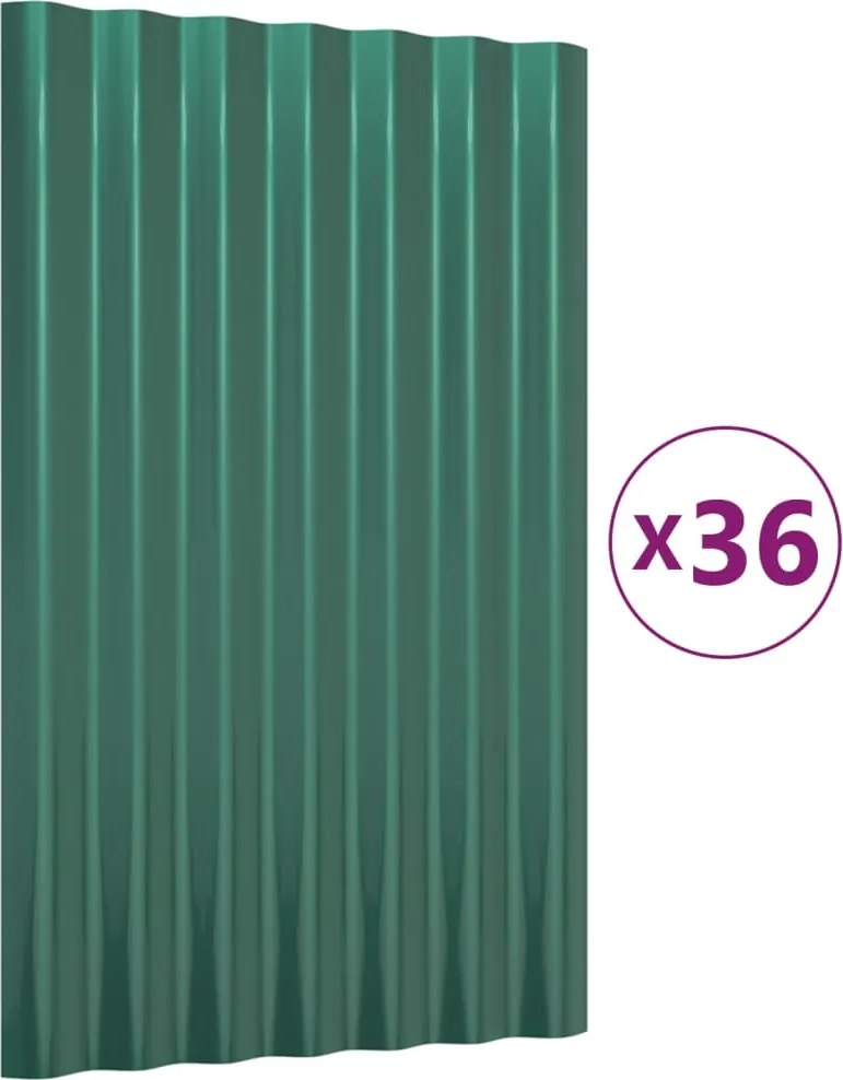 vidaXL Panouri de acoperiș 36 buc. oțel galvanizat verde 60x36 cm