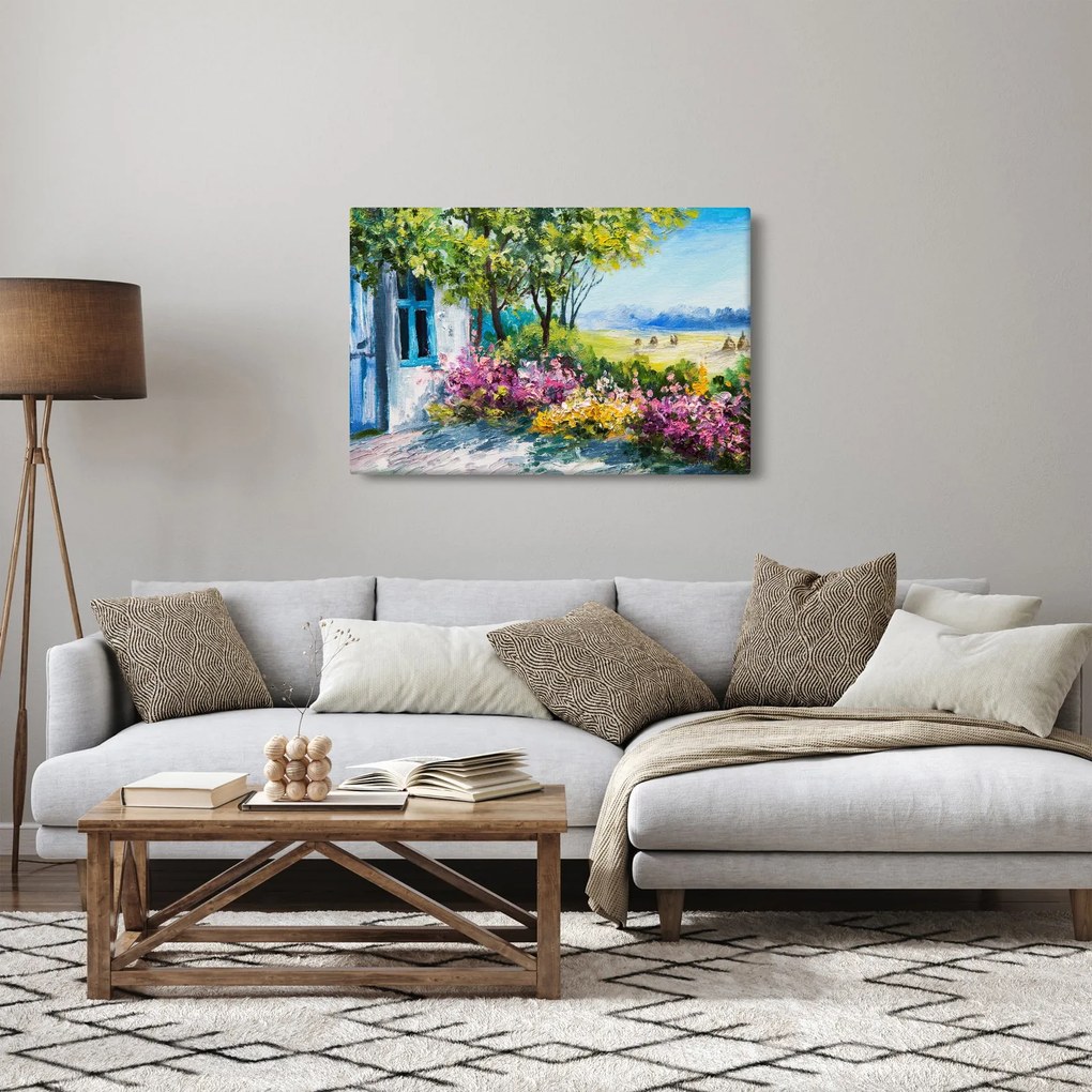 Tablou - Grădina din fața casei, pictură în ulei (90x60 cm)
