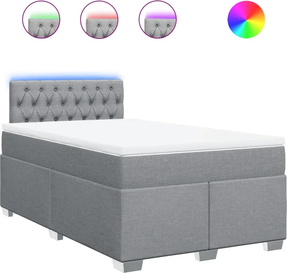 vidaXL Pat box spring cu saltea, gri deschis, 120x190 cm, textil