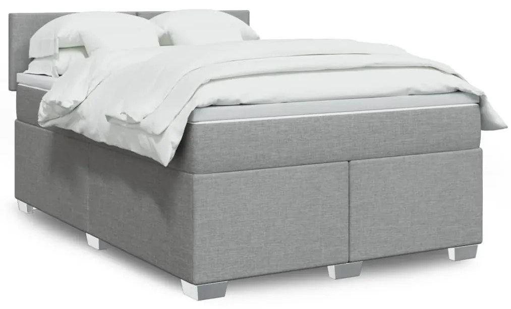 vidaXL Pat box spring cu saltea, gri deschis, 140x190 cm, textil