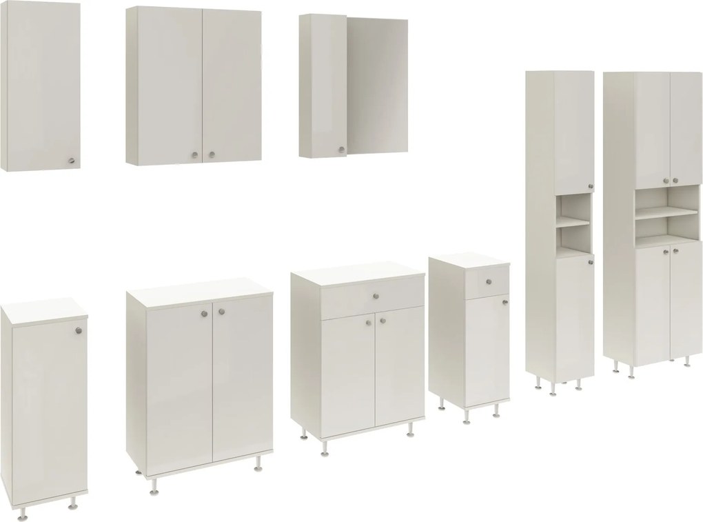 Corp Baie Zaria, Suspendat, 2 Usi, Alb lucios/Alb, MDF, L 60 x l 22 x H 72 cm
