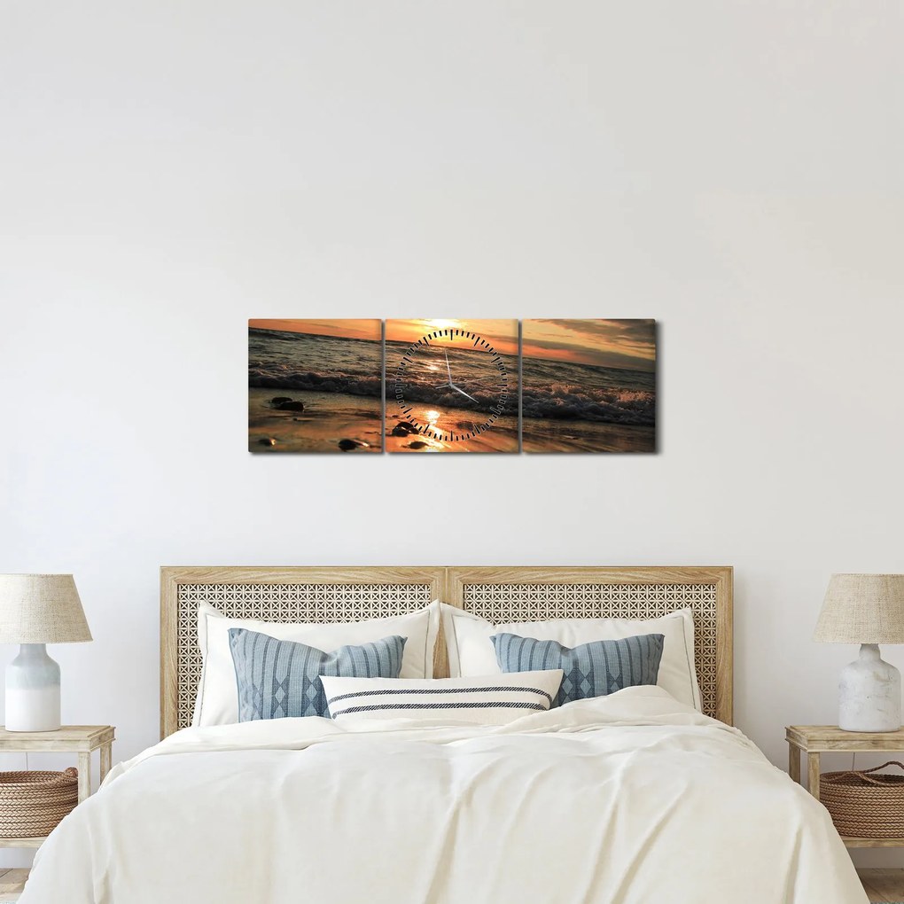 Tablou - Apus de soare, ocean (cu ceas) (90x30 cm)