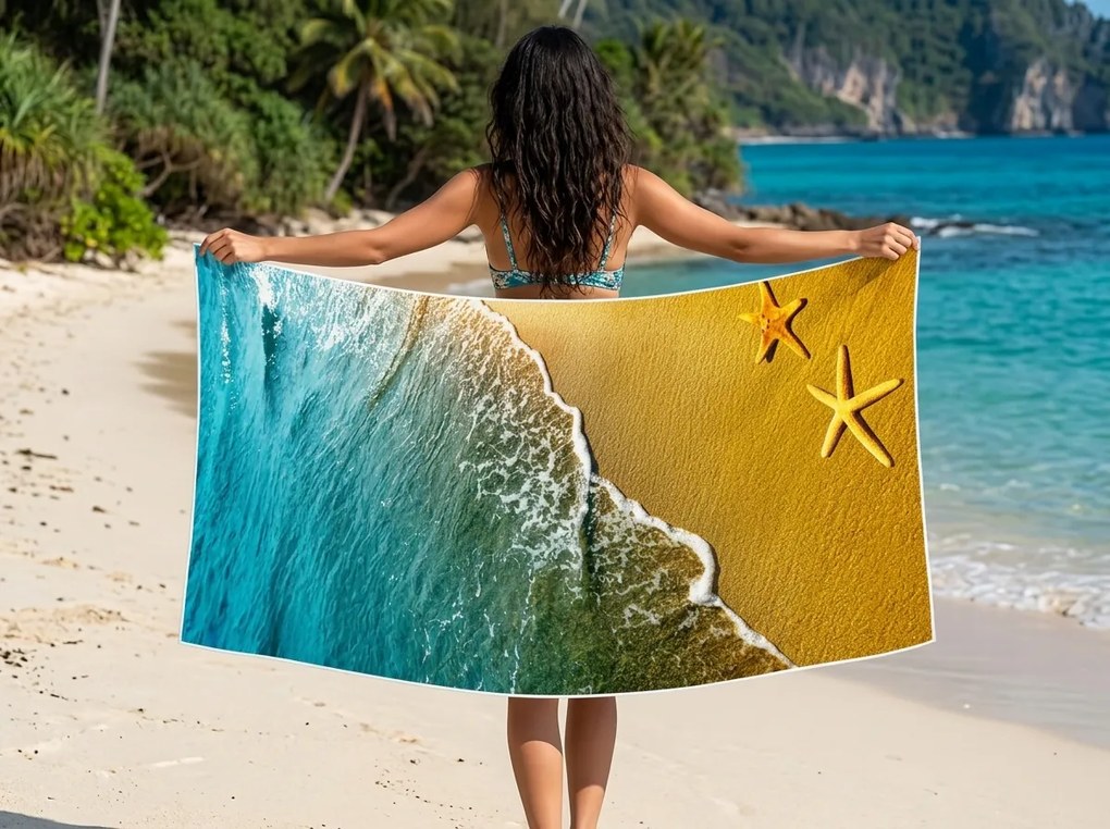 Prosop de plaja cu uscare rapida XL SOLMARE colorat 100 x 180 cm, 100% microfibra