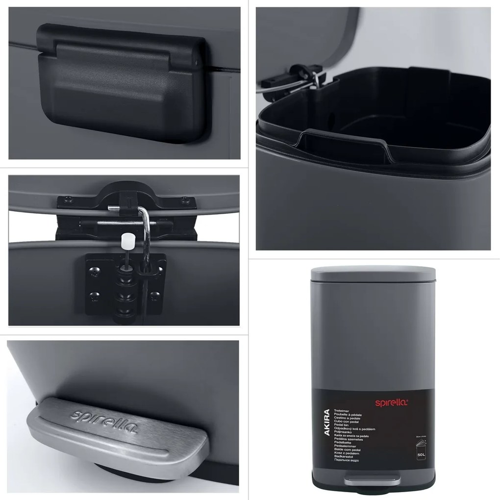 Spirella Coș de gunoi cu pedală soft-close Akira50 l, gri mat, 50 l
