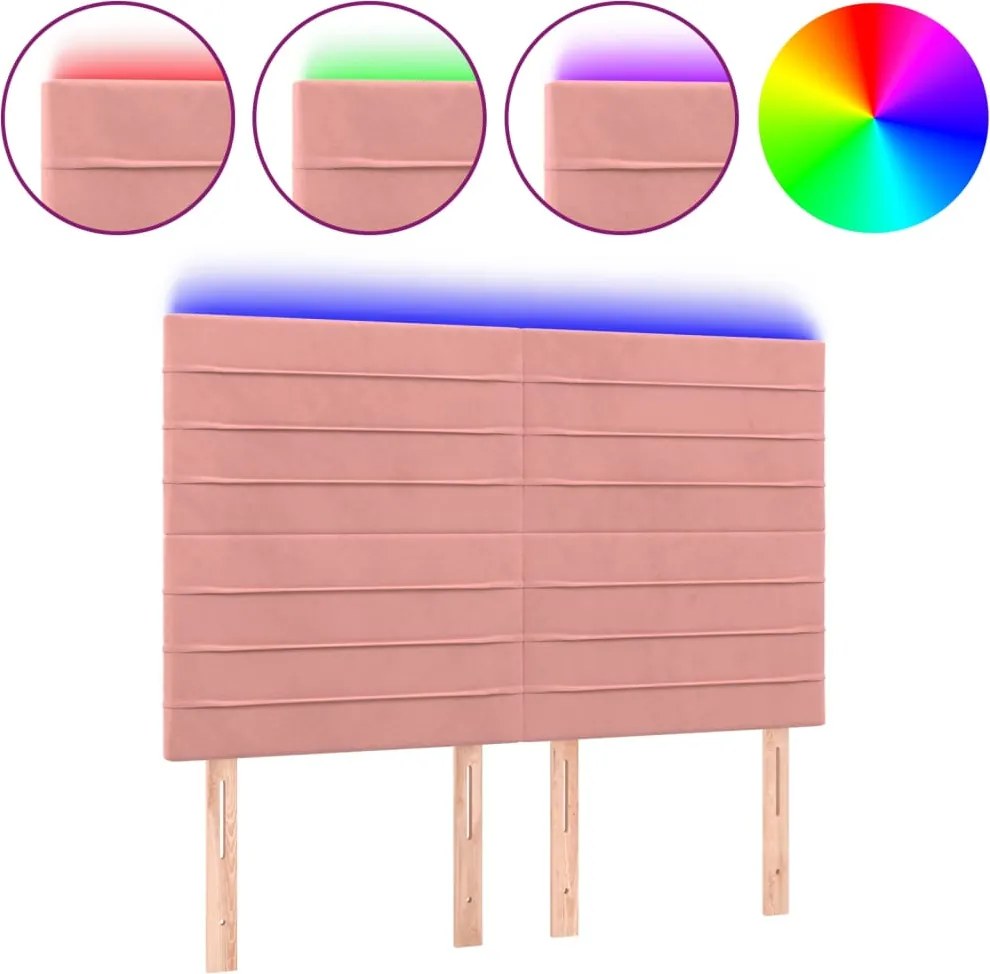 vidaXL Tăblie de pat cu LED, roz, 144x5x118/128 cm, catifea