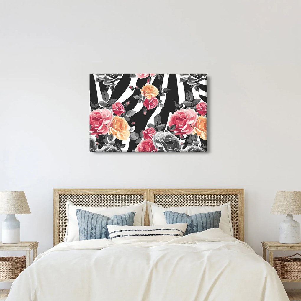 Tablou cu trandafiri înfloriți (90x60 cm)