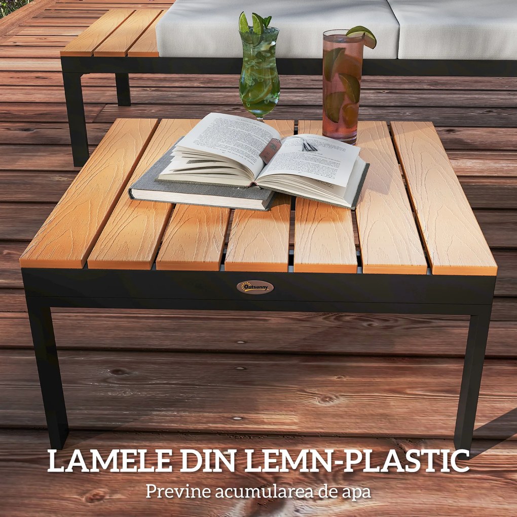 Outsunny Set Mobilier de Grădină din 4 Piese, cu 2 Canapele și 2 Măsuțe de Cafea, 141x64x62 cm, Lemn Natural | Aosom Romania