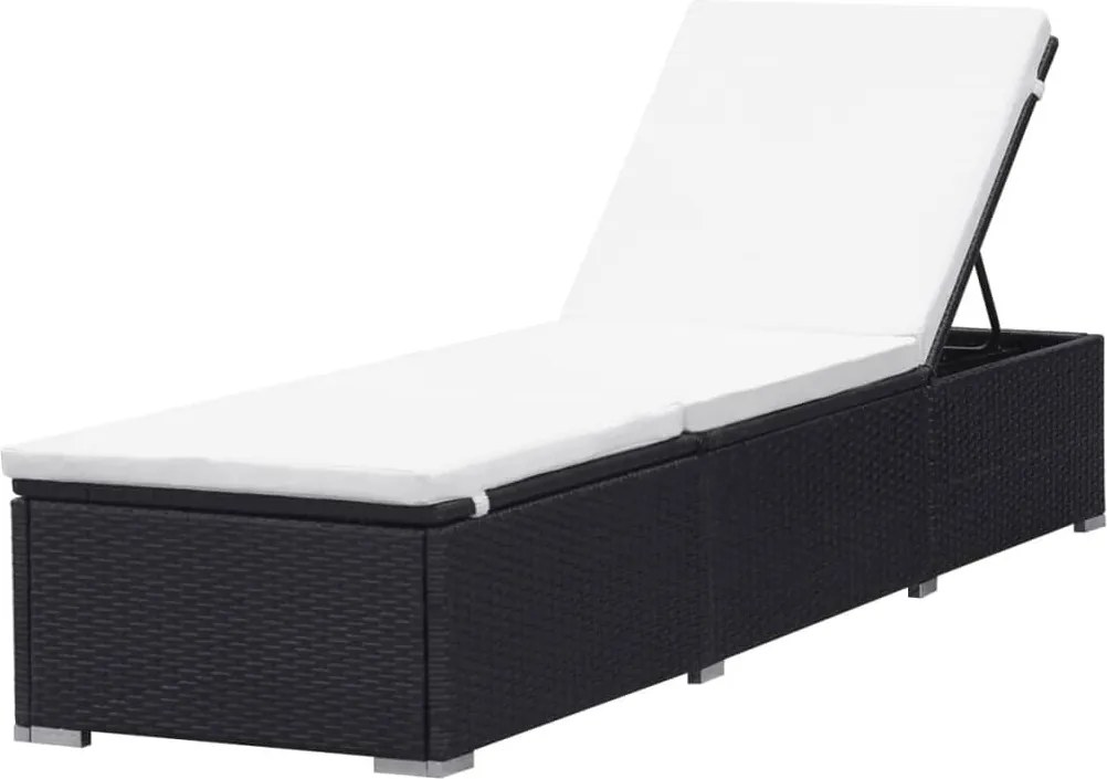 vidaXL Șezlong cu pernă alb crem, negru, poliratan