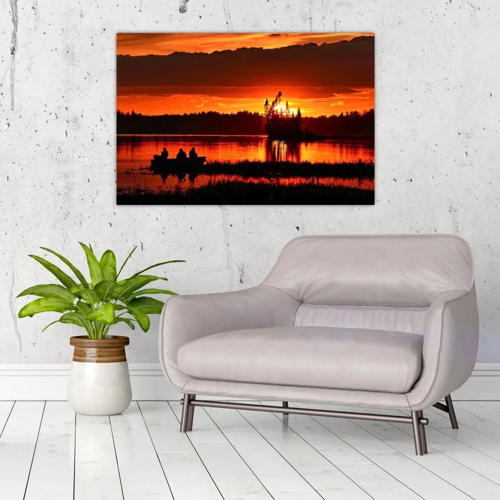 Tablou - Pescari pe lac (90x60 cm)