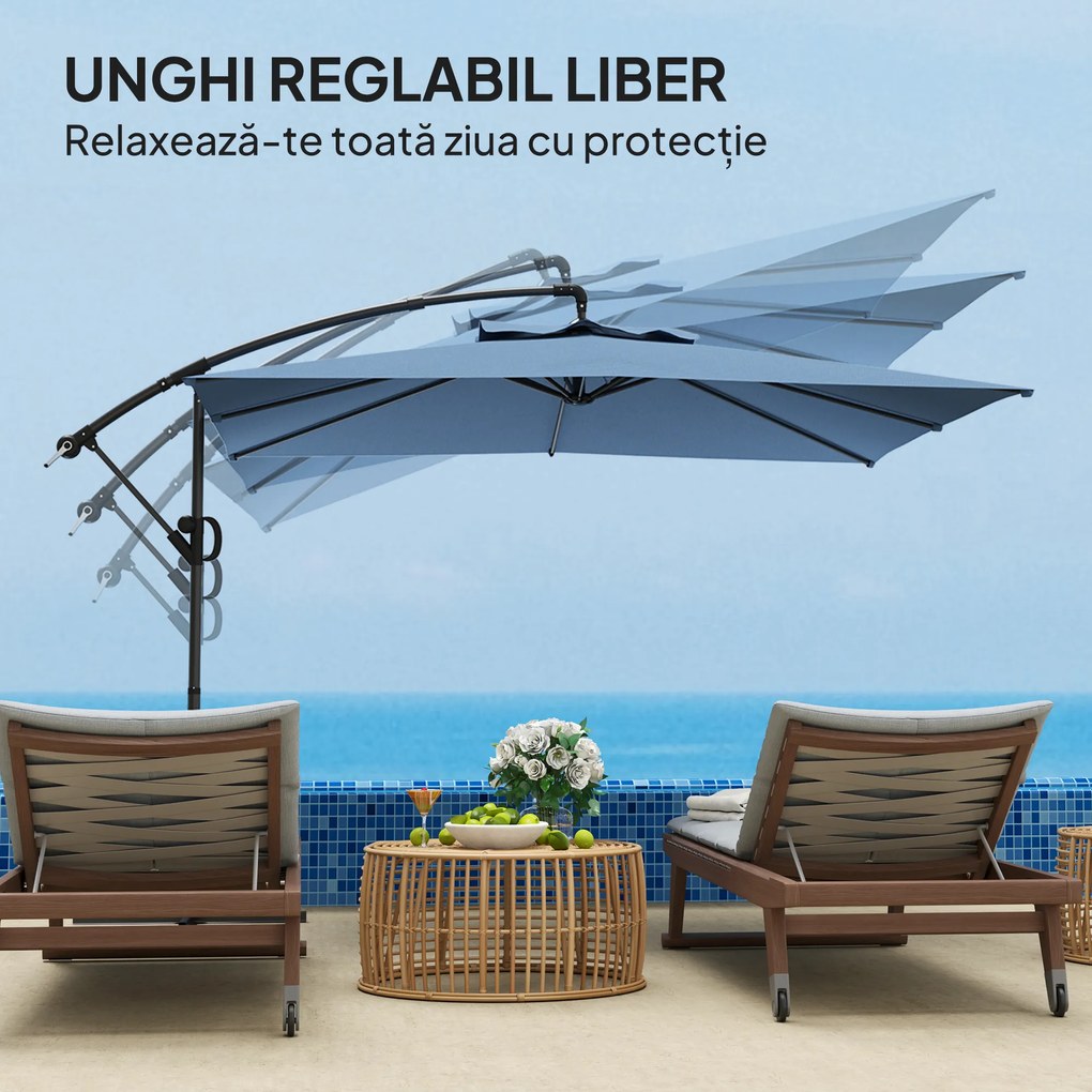 Outsunny Umbrelă de Soare Suspendată cu Rotire la 360°, Mâner cu Manivelă și Înclinare, 300x325x230 cm, Kaki | Aosom Romania