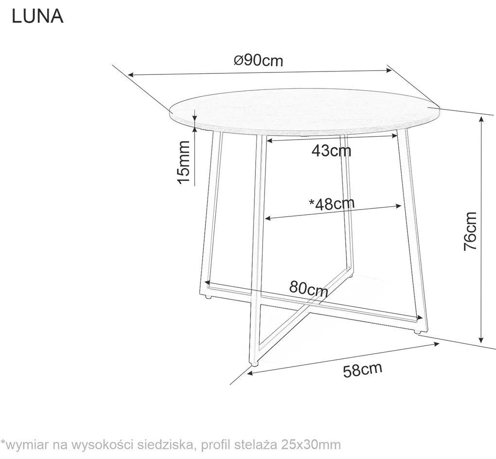 Masa rotunda de dining cu blat in decor marmura LUNA 90x90