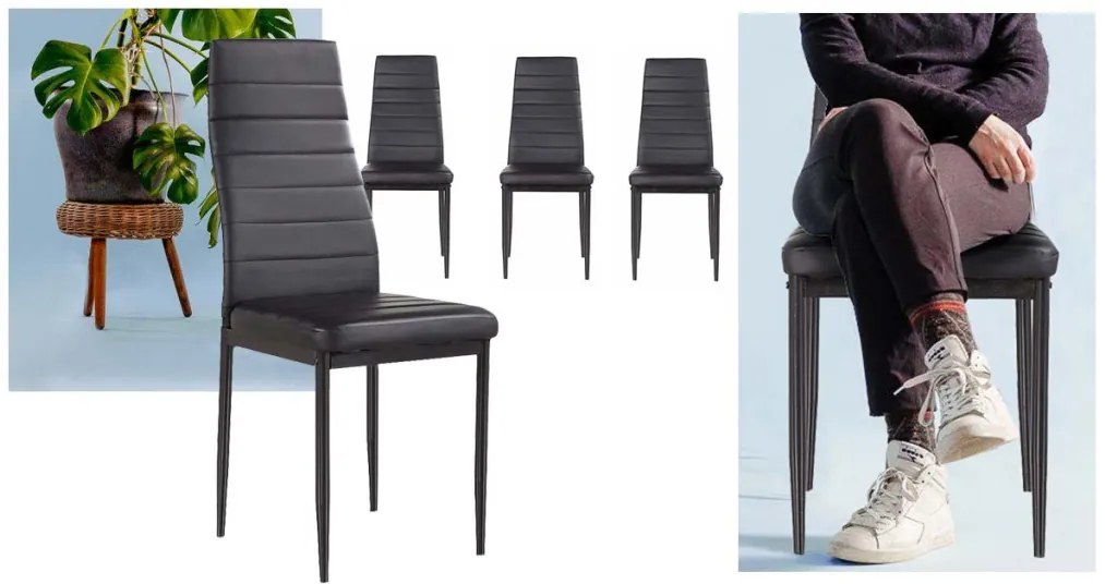 Set de 4 buc scaune de bucatarie, negru