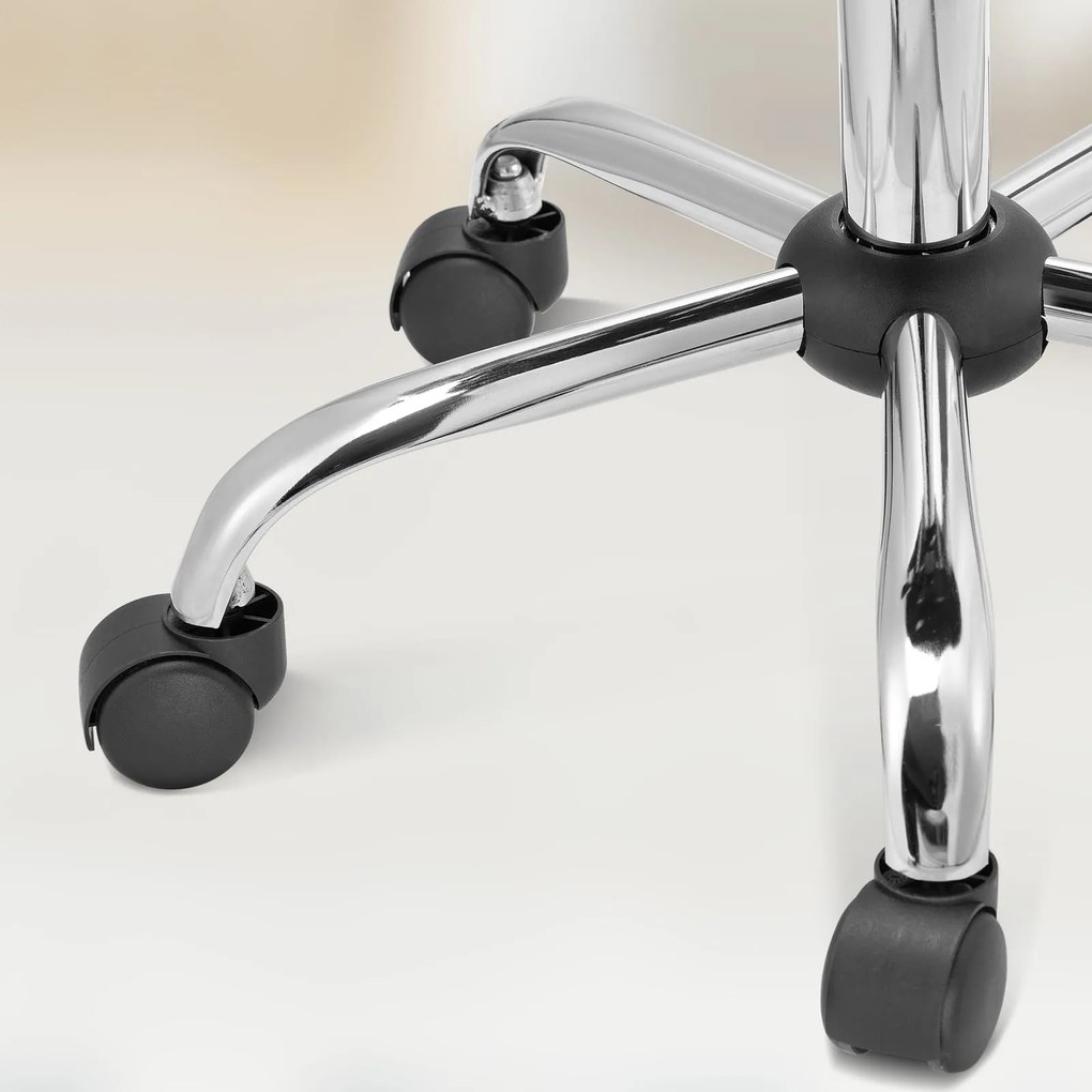 Taburet pe roți cu spătar ROLAND, Ø35cm, alb Casaria