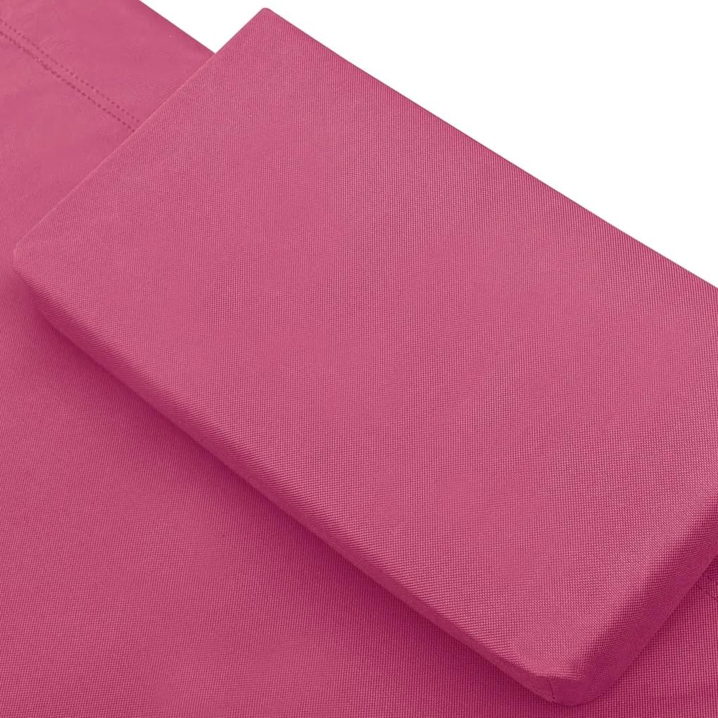 Pat sezlong de exterior cu baldachin si perna, roz 1, Roz, 200 x 90 x 112 cm