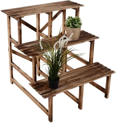 Raft ghivece plante cu 3 etajere Lemn brad 80 x 80 x 80 cm