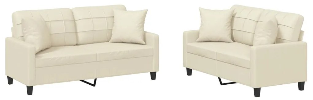 3201369 vidaXL Set de canapele cu perne, 2 piese, crem, piele ecologică