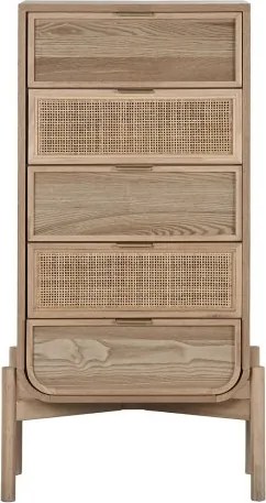 Comoda inalta natur , din lemn de molid si rattan " Almeria"
