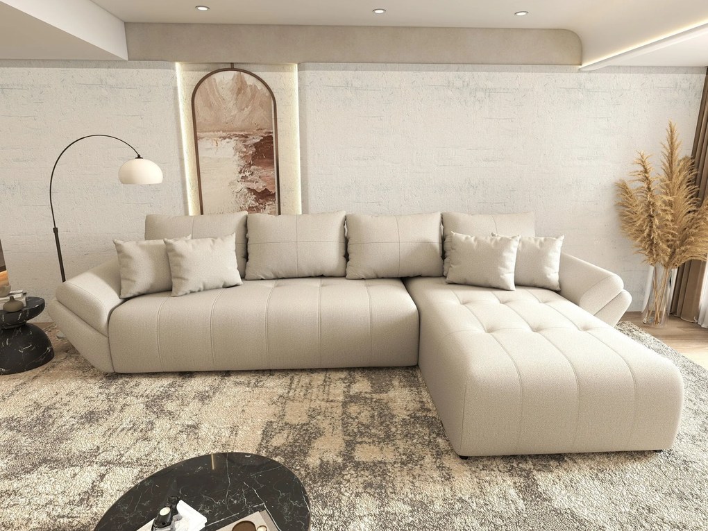 Colțar extensibil dumonde cu ladă de depozitare si sezut confortabil din spuma high-density, Berlin XL Enjoy Beige 350x185 cm II