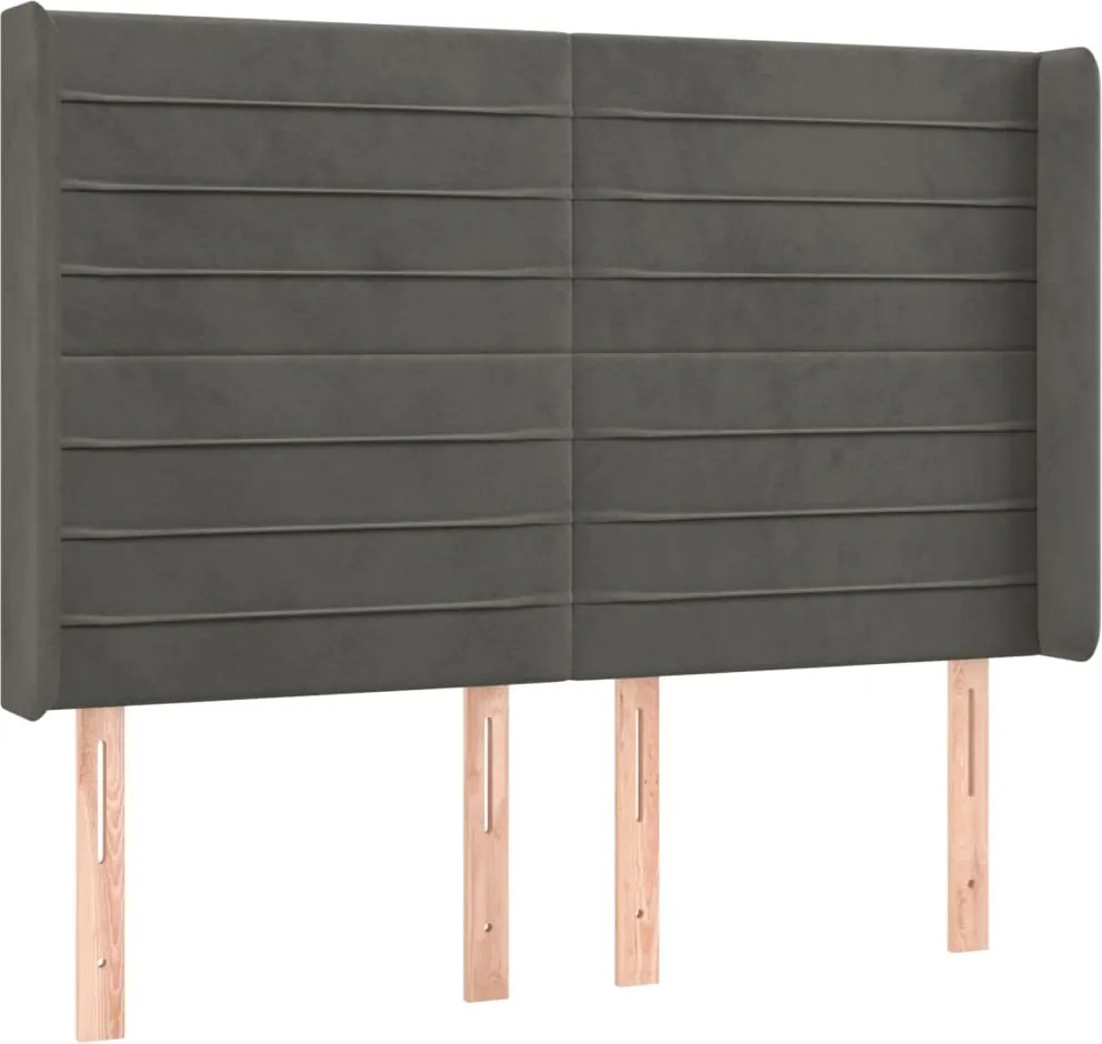 vidaXL Tăblie de pat cu aripioare gri închis 147x16x118/128 cm catifea