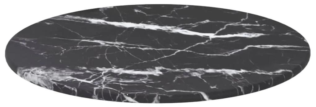 322261 vidaXL Blat masă, negru, Ø30x0,8 cm, sticlă securizată, design marmură