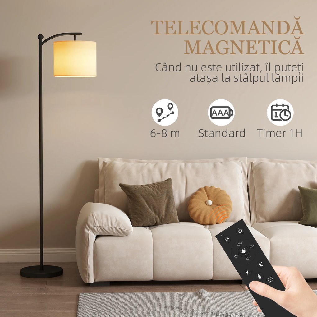 HOMCOM Lampă de Podea LED Reglabilă cu Telecomandă și Temporizator, Negru | Aosom Romania