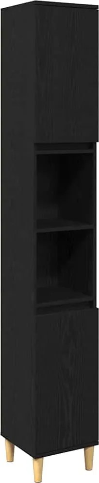 vidaXL Set de mobilier pentru baie cu ușă 3 pcs Negru Lemn compozit