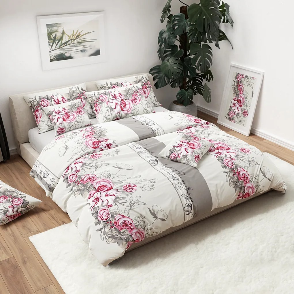 Lenjerie de pat din bumbac LILY ROSE gri Dimensiune lenjerie de pat: 70 x 90 cm | 140 x 200 cm