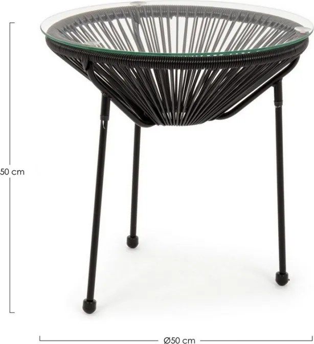 Masuta de cafea pentru gradina, metal / sticla securizata, negru, Ø 50x50 cm, Parker Yes