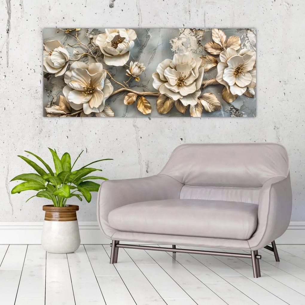 Tablou - Marmură de fundal cu flori (120x50 cm)