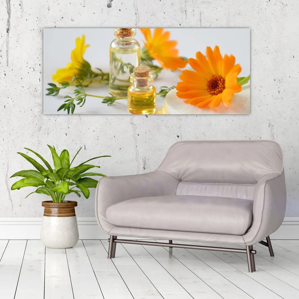 Tablou cu flori portocalii (120x50 cm), în 40 de alte dimensiuni noi