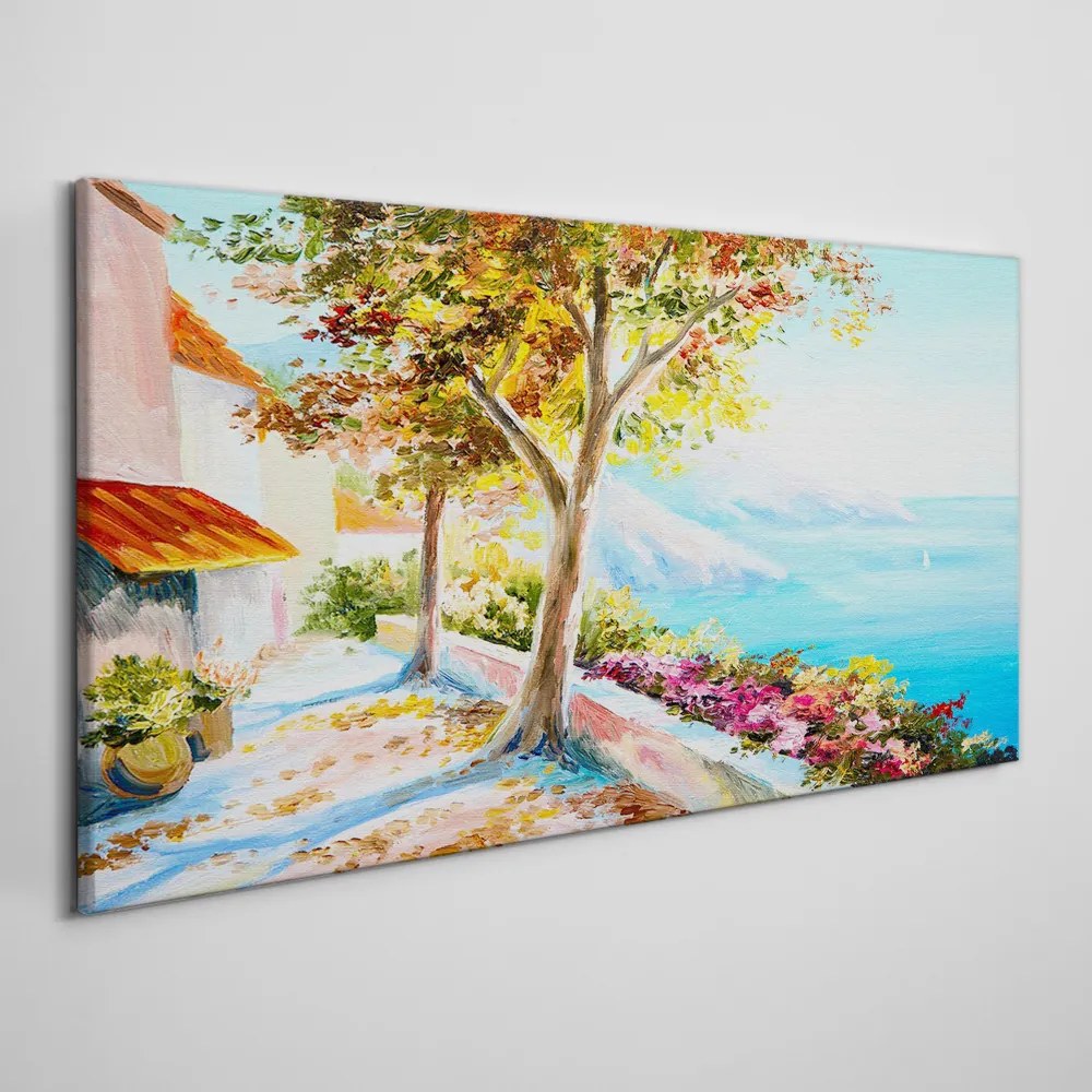 Tablou canvas flori copaci mare cer