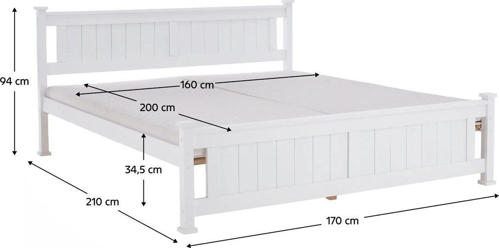 Pat cu lamele, lemn de pin/alb, 160x200, LUCAS NEW