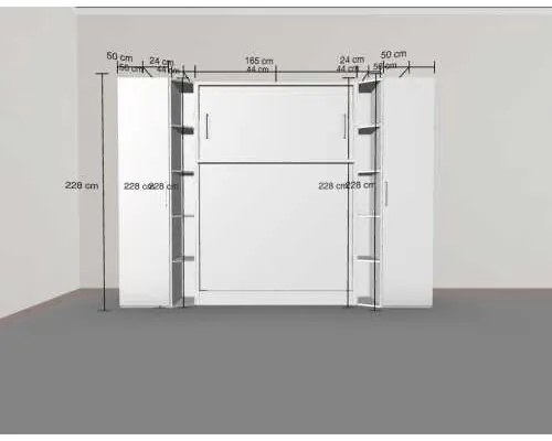 Set pat rabatabil dublu si 2 dulapuri Royal Single Wardrobe (50 cm) - Royal SMALL Wardrobe SET (150X200)