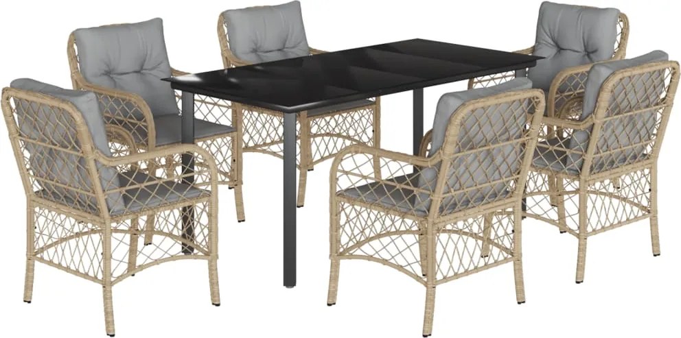 vidaXL Set mobilier pentru grădină, 7 piese, cu perne, bej, poliratan